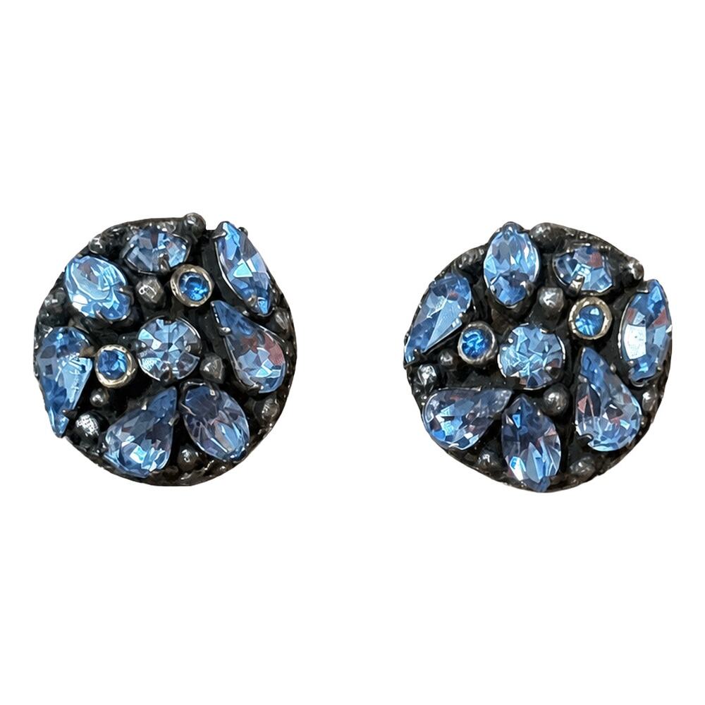 KRAMER Mid Century "Forget Me Not"  Ice Blue Rhinstone Earrings.